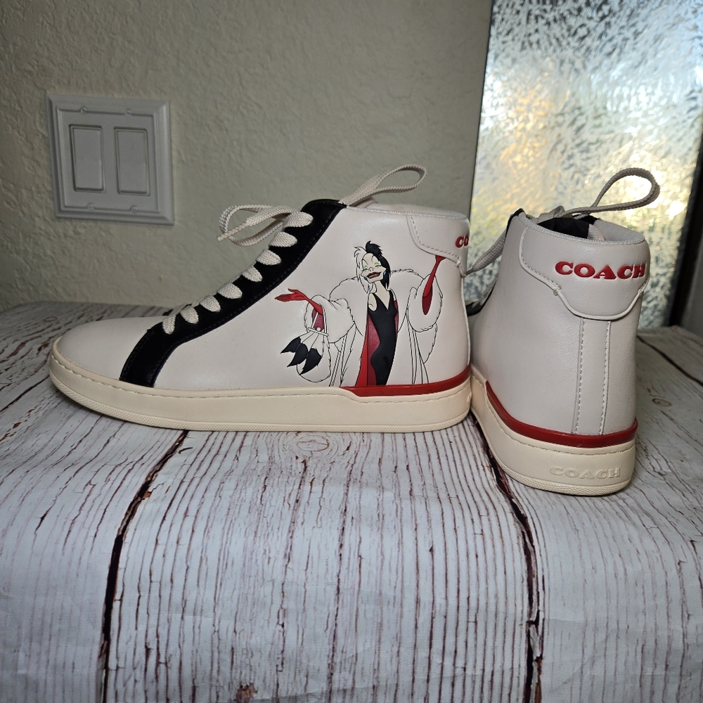 Disney X Coach Clip High Top Sneaker With Cruella Motif US Size 9B (KB) - Picture 9 of 14
